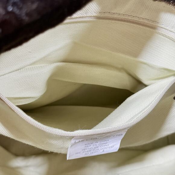 Liz Claiborne Tan Poly Vinyl Brown Faux Fur Trimmed Handbag - Picture 11 of 16